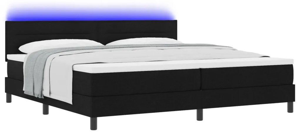 Box Spring Ágy Matraccal & LED fekete 200x200 cm szövet