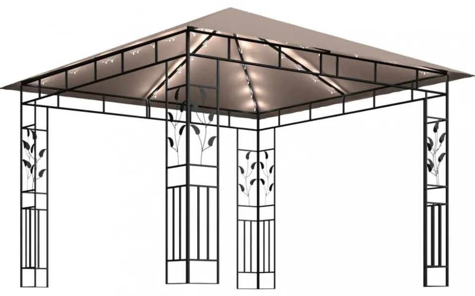 vidaXL tópszínű pavilon szúnyoghálóval/LED fényfüzérrel 3 x 3 x 2,73 m