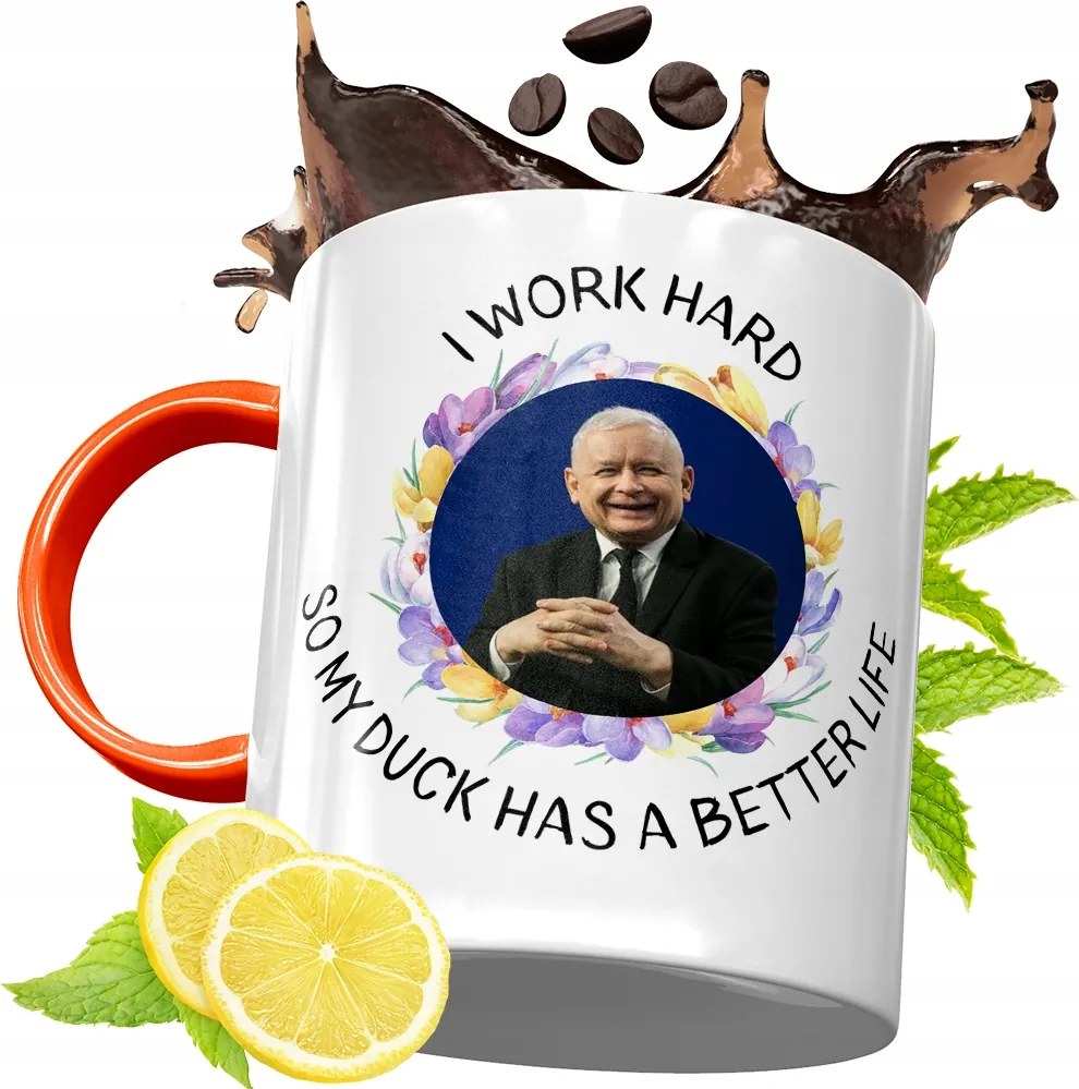 Narancssárga Bögre A Pis Elnökétől Jaroslaw Kaczynski fényképes nyomtatással