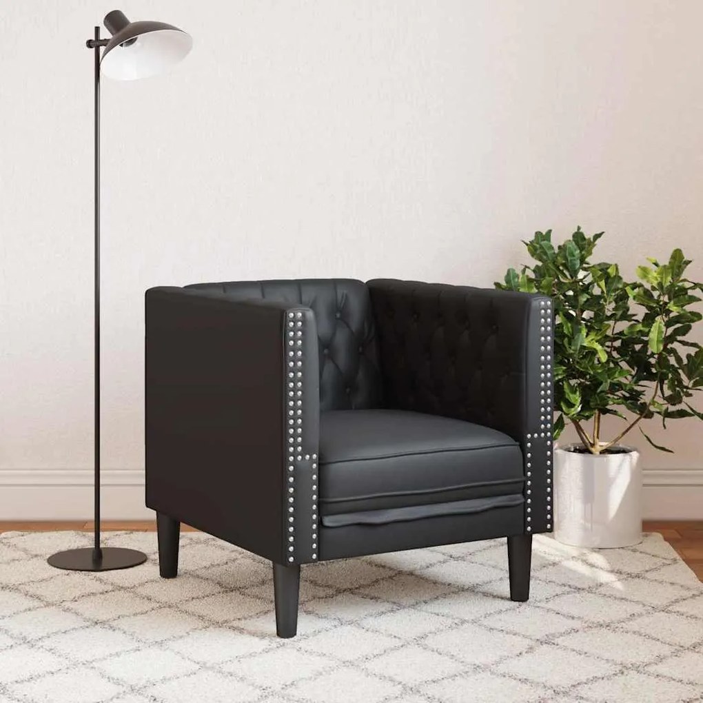 Chesterfield Kanapé Szék Fekete 71 x 74.5 x 70.5 cm Műbőr
