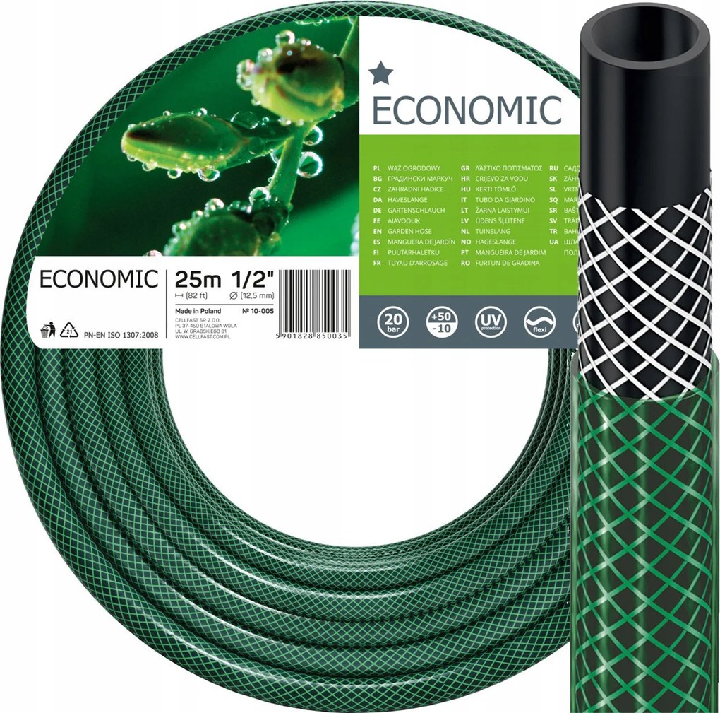 Kerti víztömlő 1/2" 25m Erős öntözéshez Cellfast