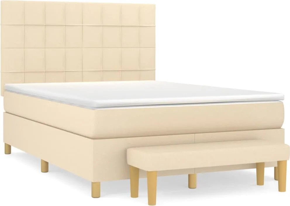vidaXL krémszínű szövet rugós ágy matraccal 140 x 190 cm