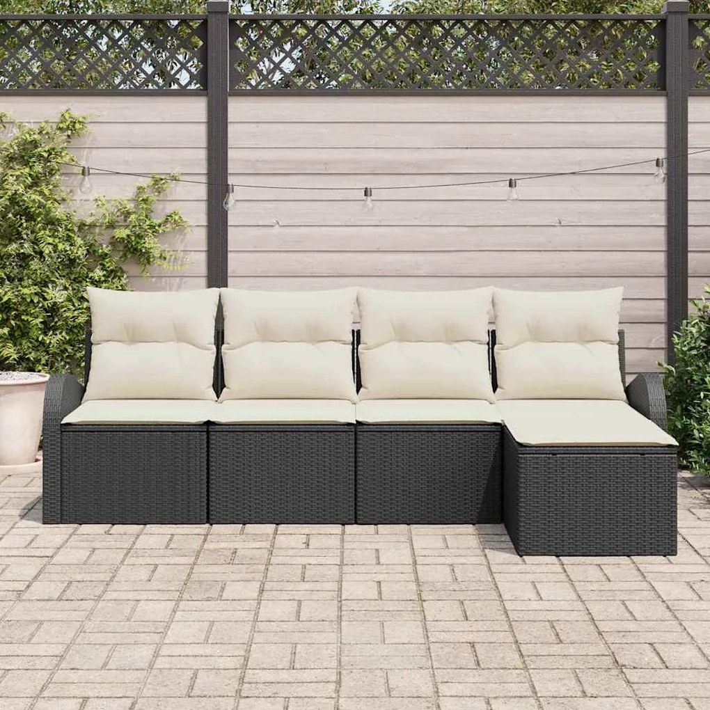 Kerti Kanapé Szett párnával 5 pcs Fekete és fehér Poli rattan