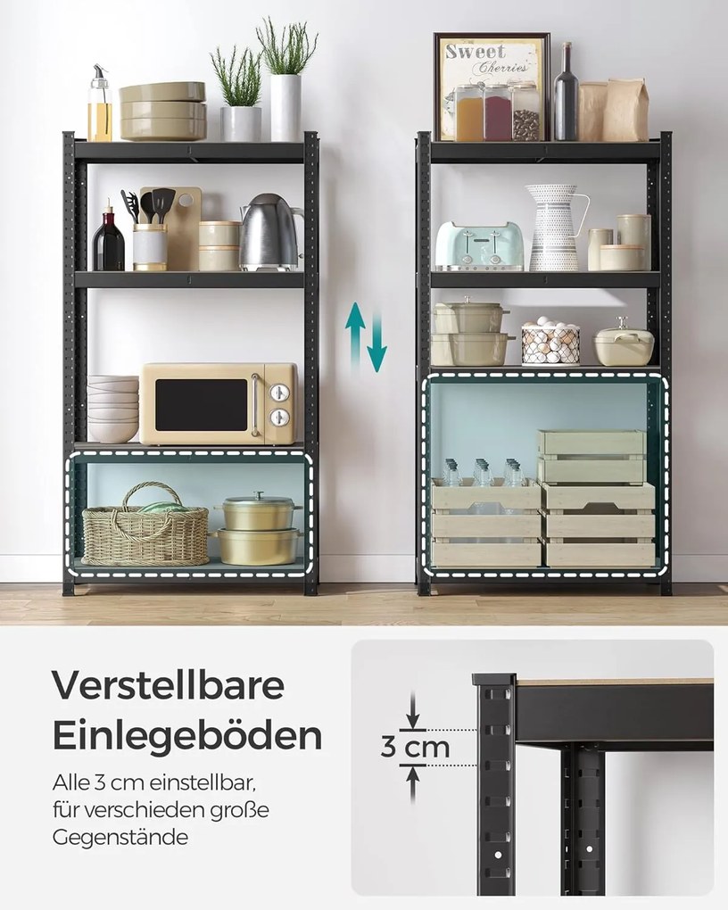SONGMICS 2 db-os nagy teherbírású polcrendszer, 160 cm, 520 kg/polc, fekete