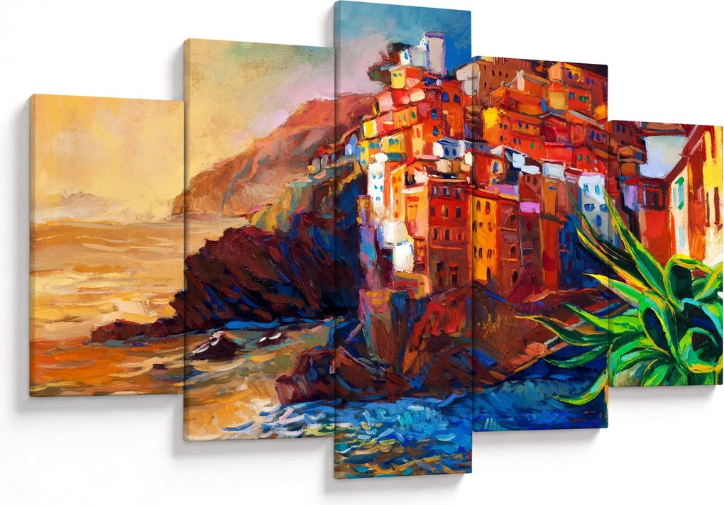Kép - Falu Cinque Terre partján, az olasz riviérán, modern impresszionizmus (150x105 cm)