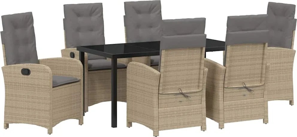 vidaXL Kert étkező szett párnával 7 pcs Bézs polirattan