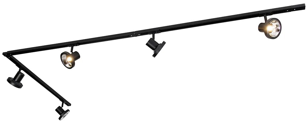 Modern sínrendszer 5 fekete spotlámpával, 1 fázisú, 300 cm - Iconic Jeany