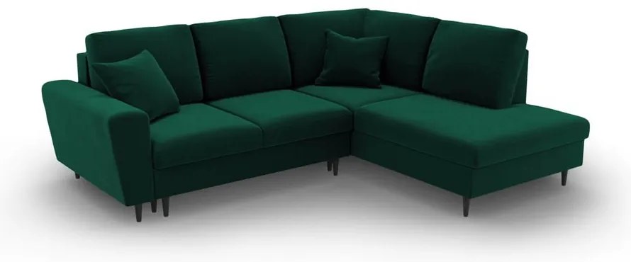 Zöld bársony kinyitható tárolóhelyes sarokkanapé (jobb oldali-L alakú) Kyoto – Cosmopolitan Design