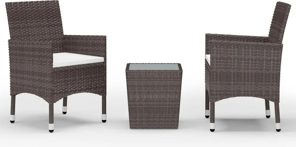 vidaXL 3 részes barna polyrattan és edzett üveg bisztrószett