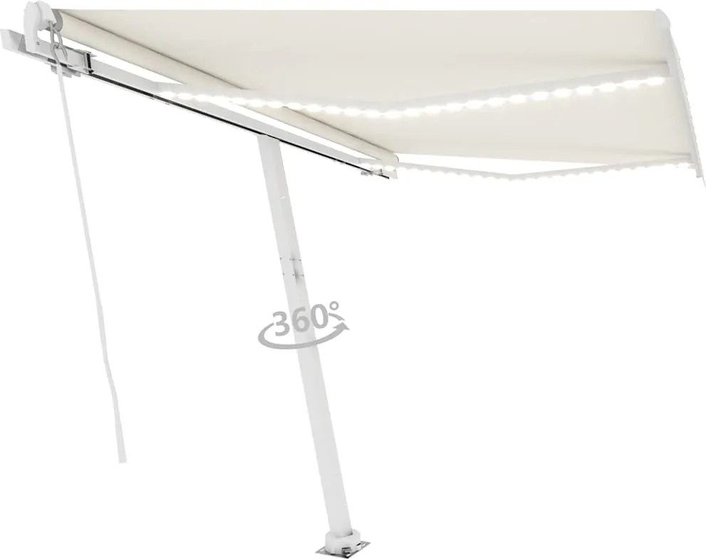 vidaXL krémszínű kézzel kihúzható LED-es napellenző 300 x 250 cm