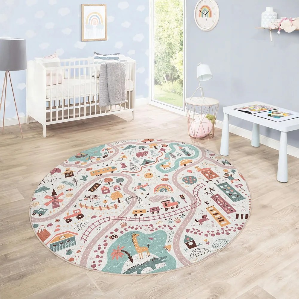 Mosható gyerek játszószőnyeg ø80 cm Furry World – Mila Home