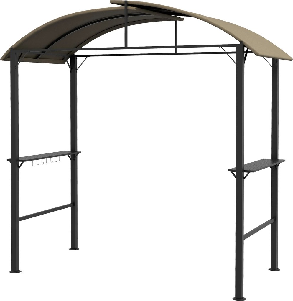Outsunny 1.1 x 2.3m BBQ Grill Pavilon Horgokkal, Vízálló Kertipavilon Poliészter Tetővel, 2 Oldalsó Polccal, 100 cm-ig Terjedő Grillekhez | Aosom