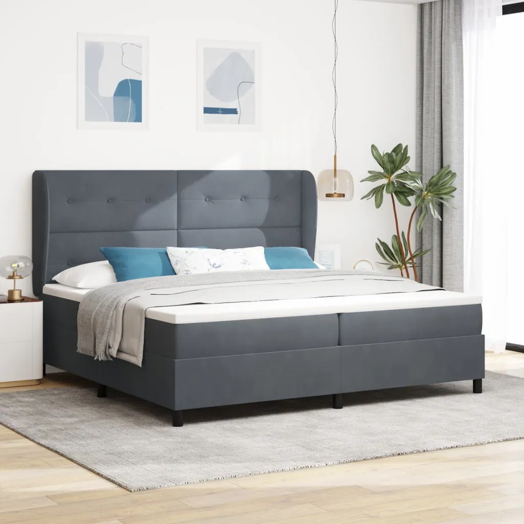 Boxspring Ágy Matrac Köd Szürke 200x200 cm Bársony