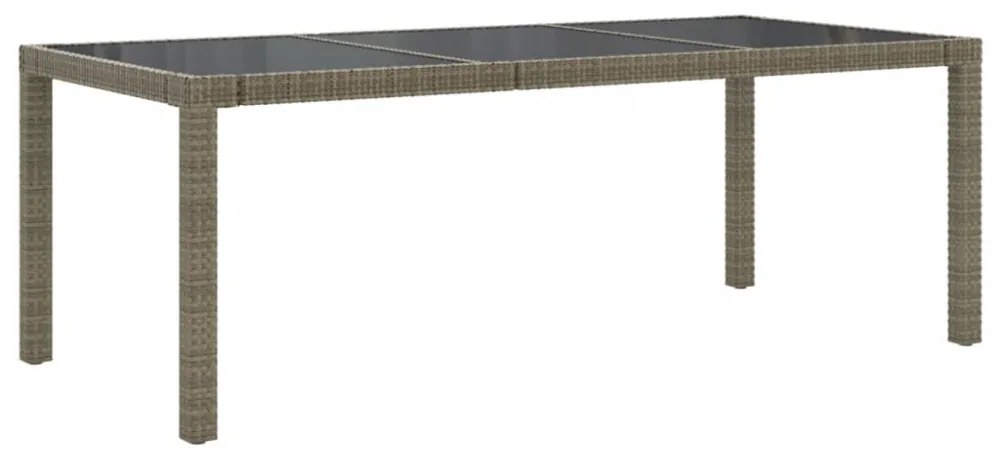szürke polyrattan és edzett üveg kerti asztal 190 x 90 x 75 cm