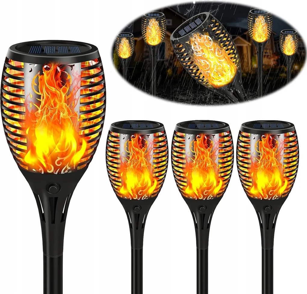 4x Napelemes Kerti Lámpa Fáklya Tűz Hatás Láng Beszúrható Dekoratív