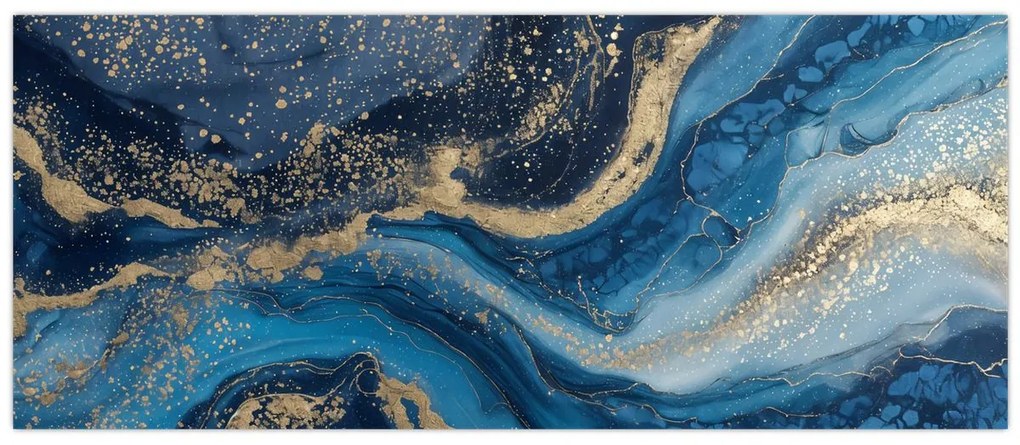 Kép - Kék-arany absztrakt márvány (120x50 cm)