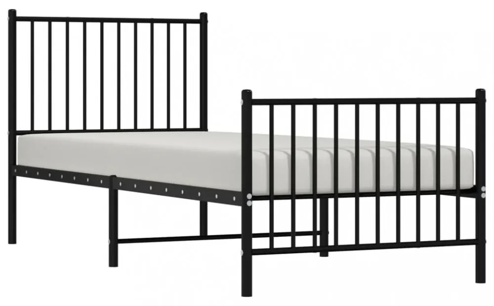 fekete fém ágykeret fej- és lábtámlával 80 x 200 cm