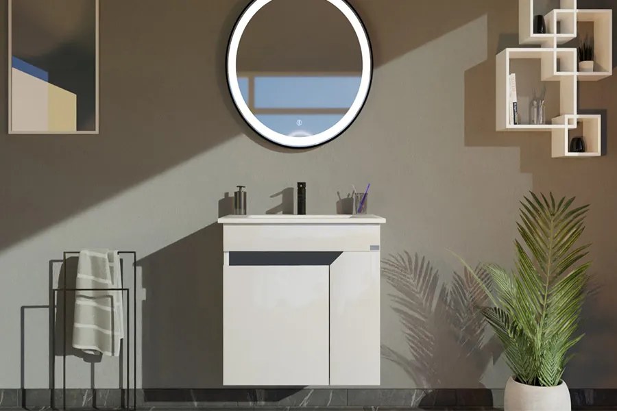 TMP VISION 60 fali függesztett fürdőszobai bútor - SKY E-8099-60 porcelán mosdóval - 61 x 46 x 56 cm