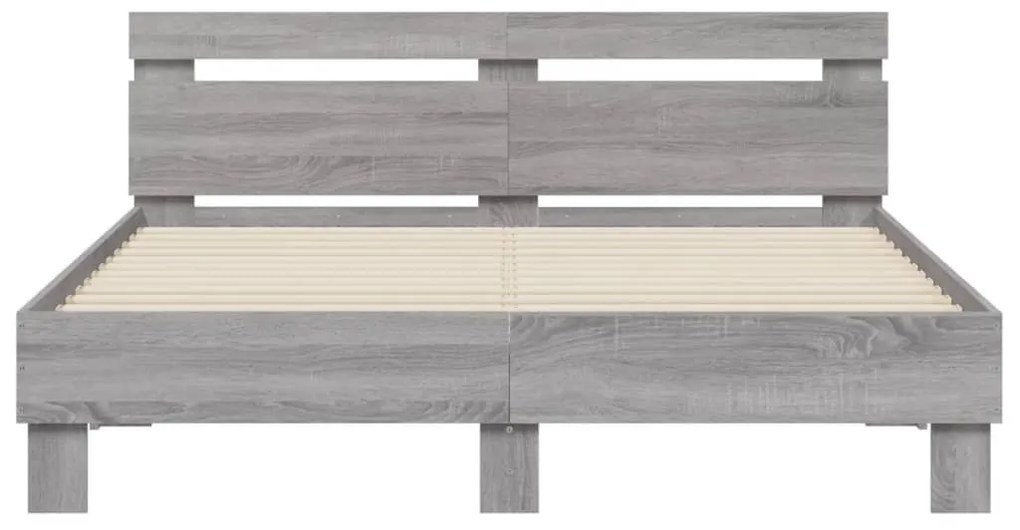 szürke sonoma színű ágykeret fejtámlával és LED-del 140x190 cm