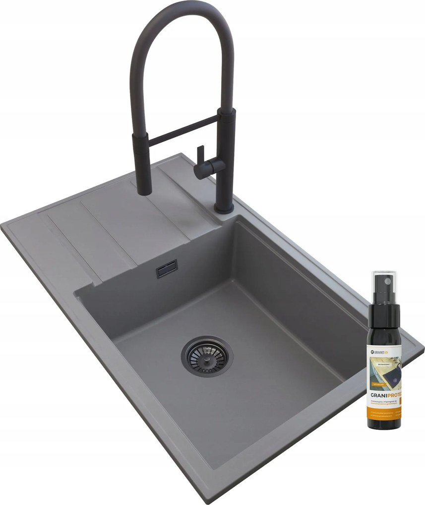 Gránit Mosogató Szürke Szifon Csaptelep Magas Louis