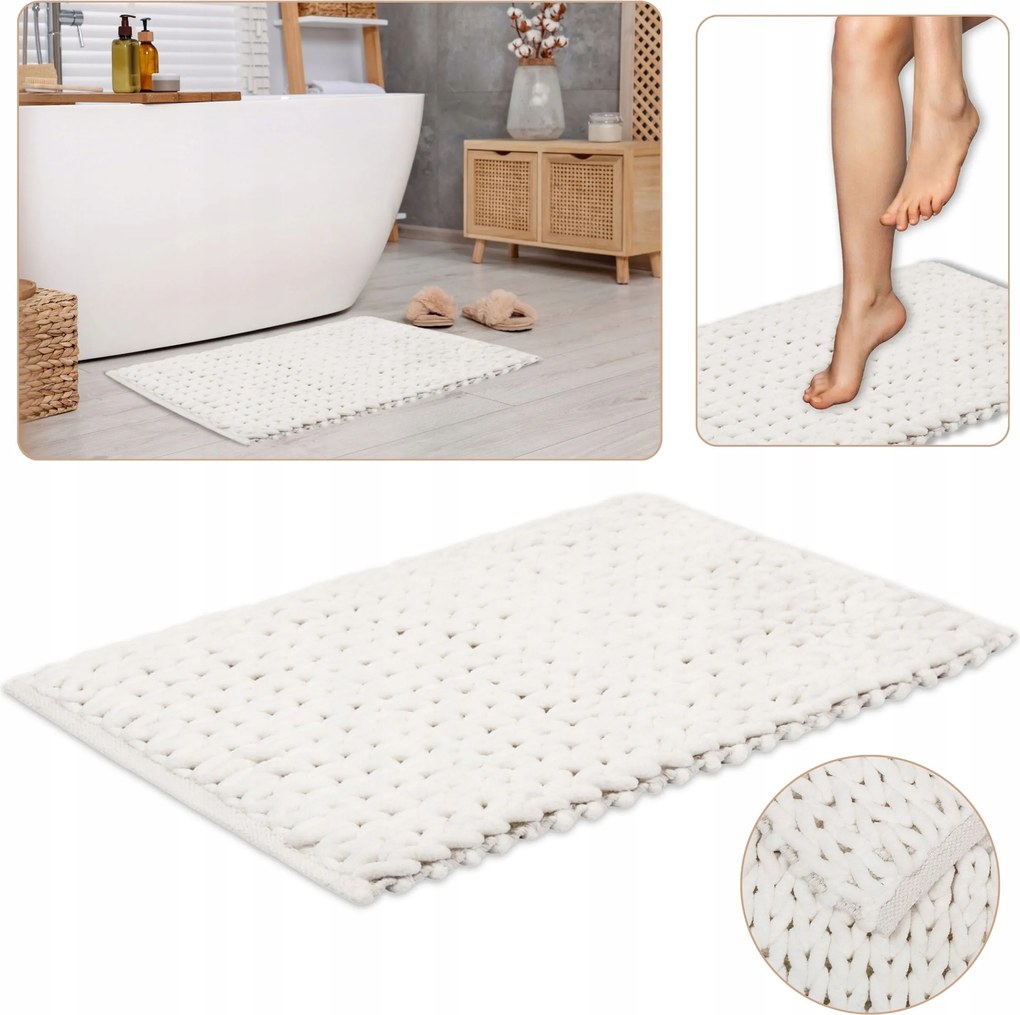 Fehér Fonott Fürdőszobaszőnyeg/Szőnyeg 50x80 cm Nedvszívó Plüss Mikroszálas