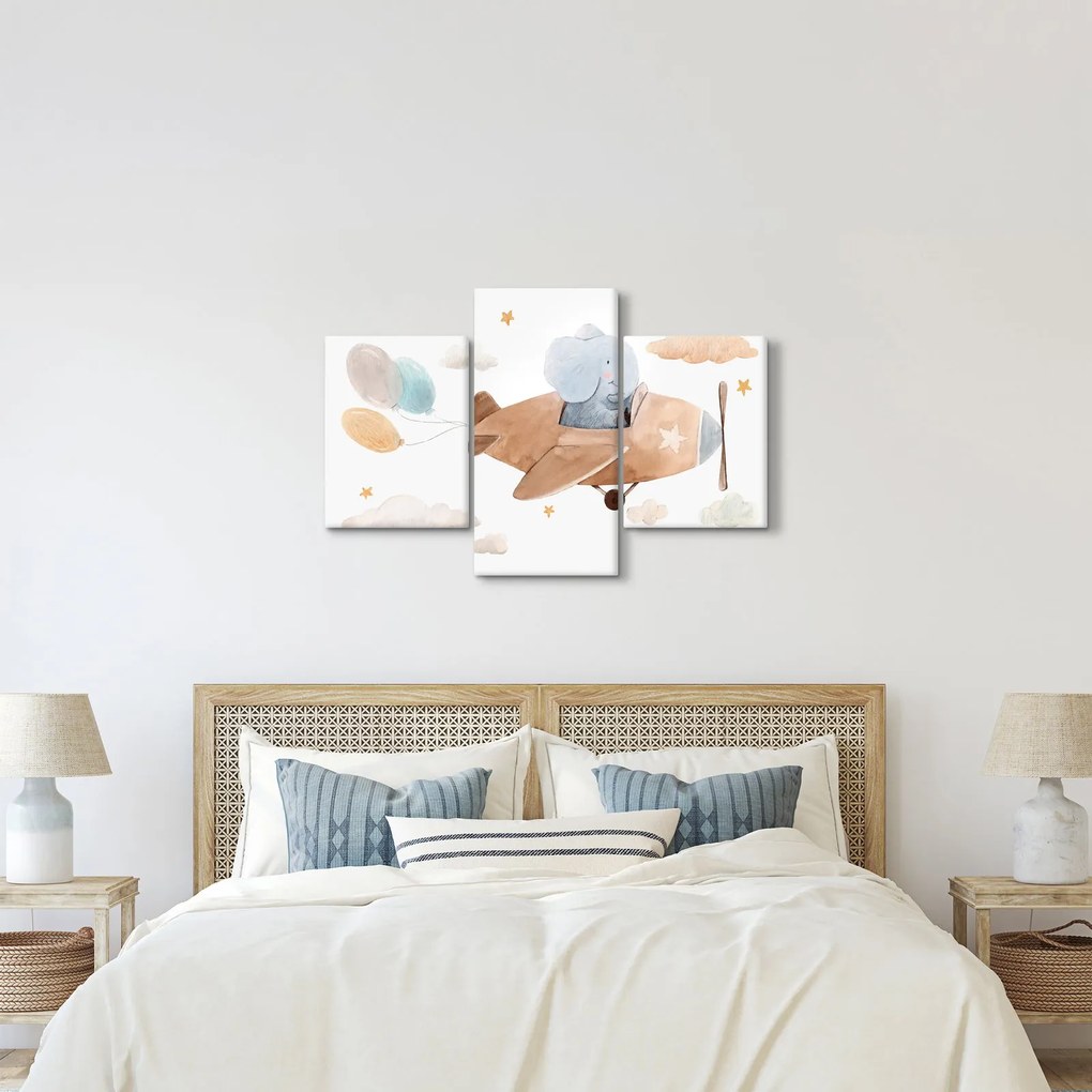 Kép - Akvarell elefánt egy repülőgépen (90x60 cm)