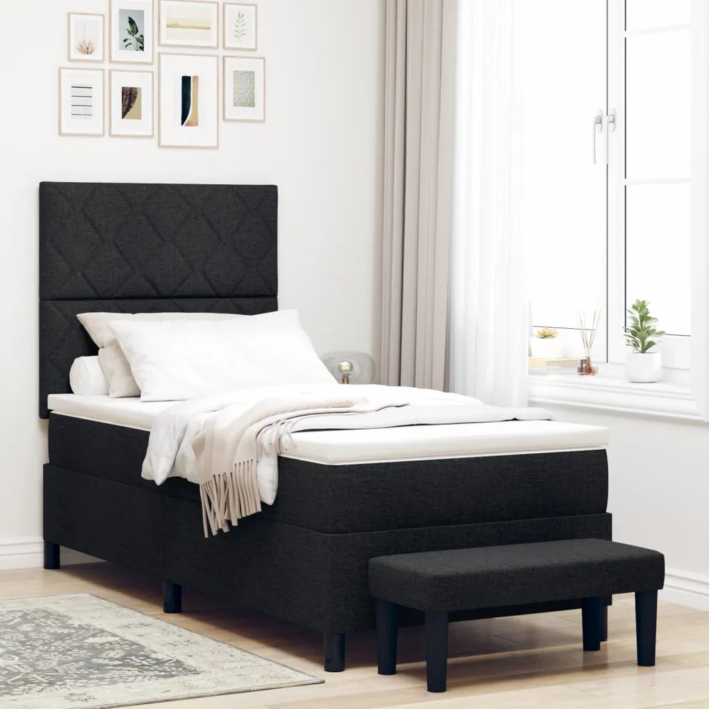 Box Spring ágy matraccal és paddal fekete 90x200 cm szövet