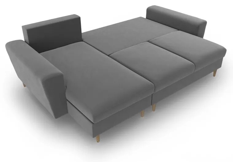 Világosszürke bársony kinyitható tárolóhelyes sarokkanapé Kyoto – Cosmopolitan Design