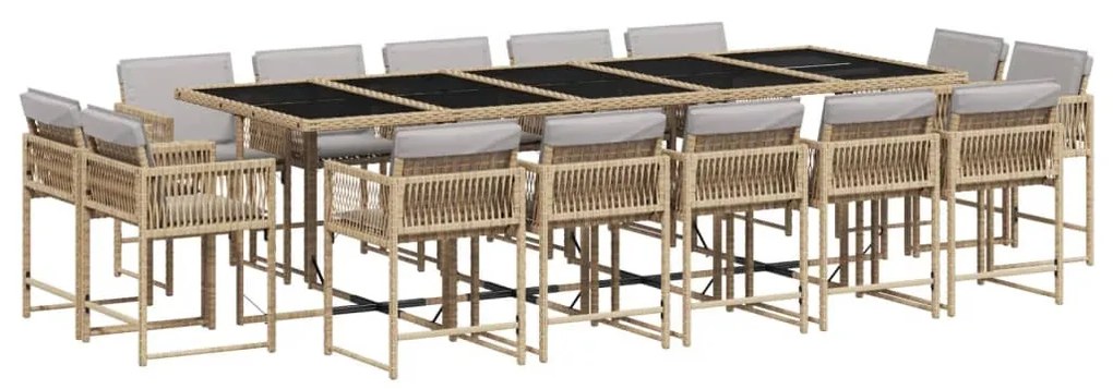 15 részes vegyes bézs polyrattan kerti étkezőgarnitúra párnával