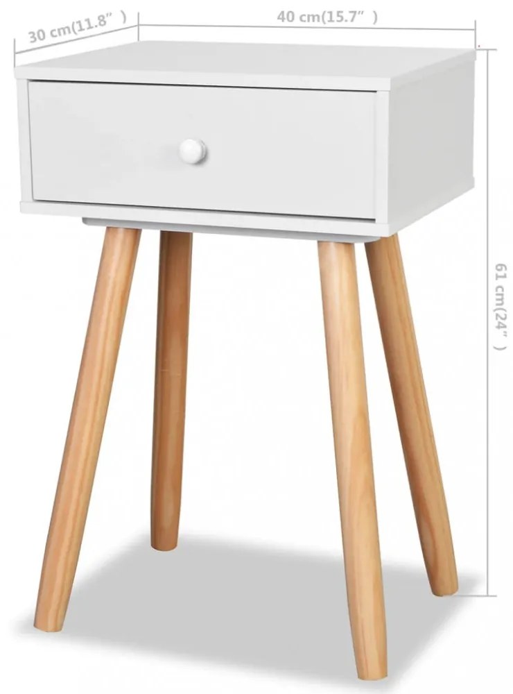 2 db fehér, tömör fenyőfa éjjeliszekrény 40 x 30 x 61 cm