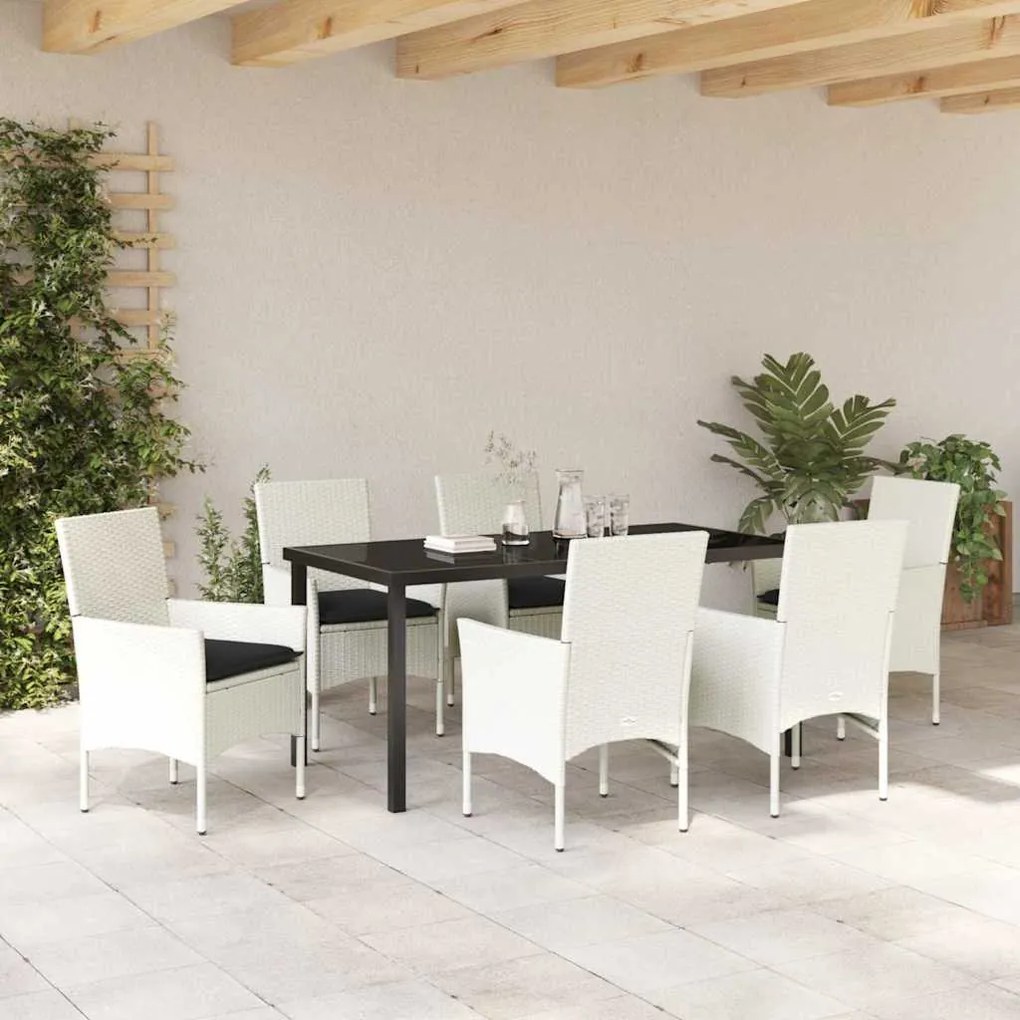 Kert étkező szett párnával 7 pcs Fehér Poli rattan