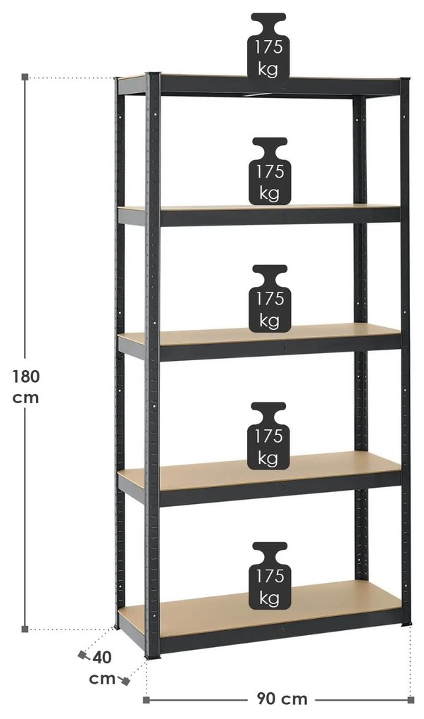 Juskys 2 polcos készlet - 180x90x40cm - szürke