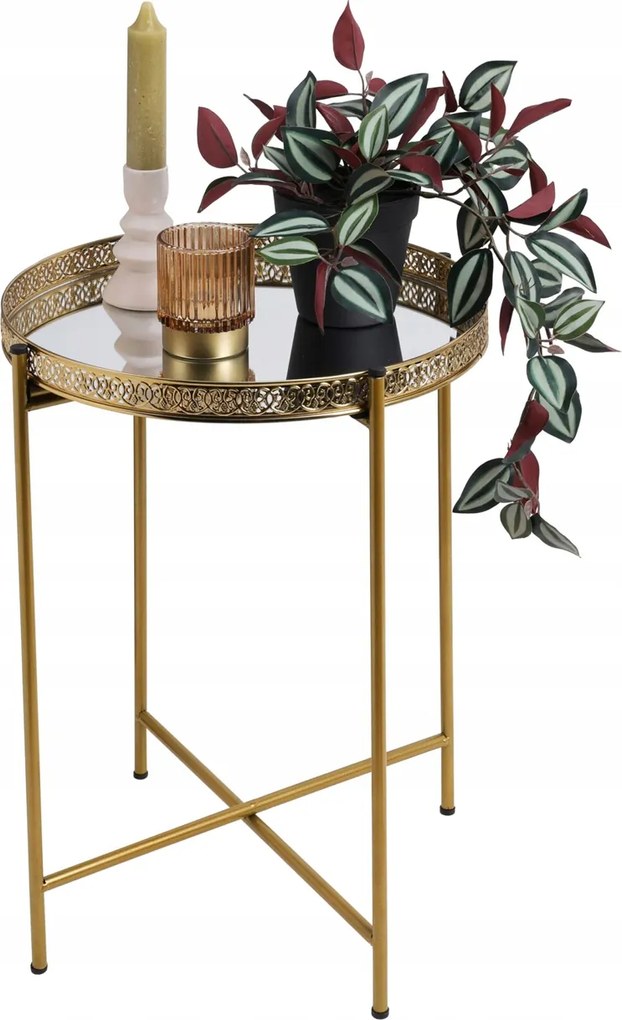 Fém oldalasztal Arany 36xh47 cm Glamour Kávés kiegészítő tálcával