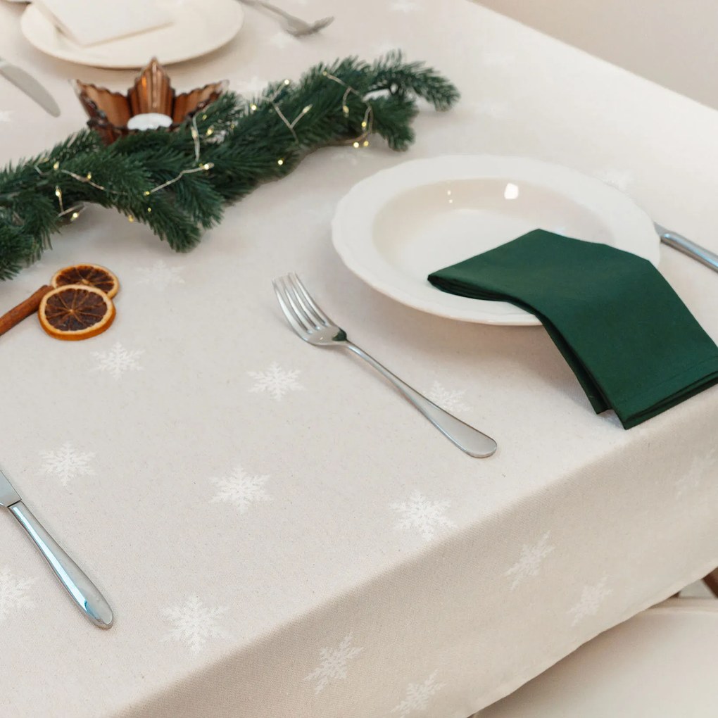 Goldea szögletes terítő natura - hópelyhek természetes alapon 120 x 180 cm