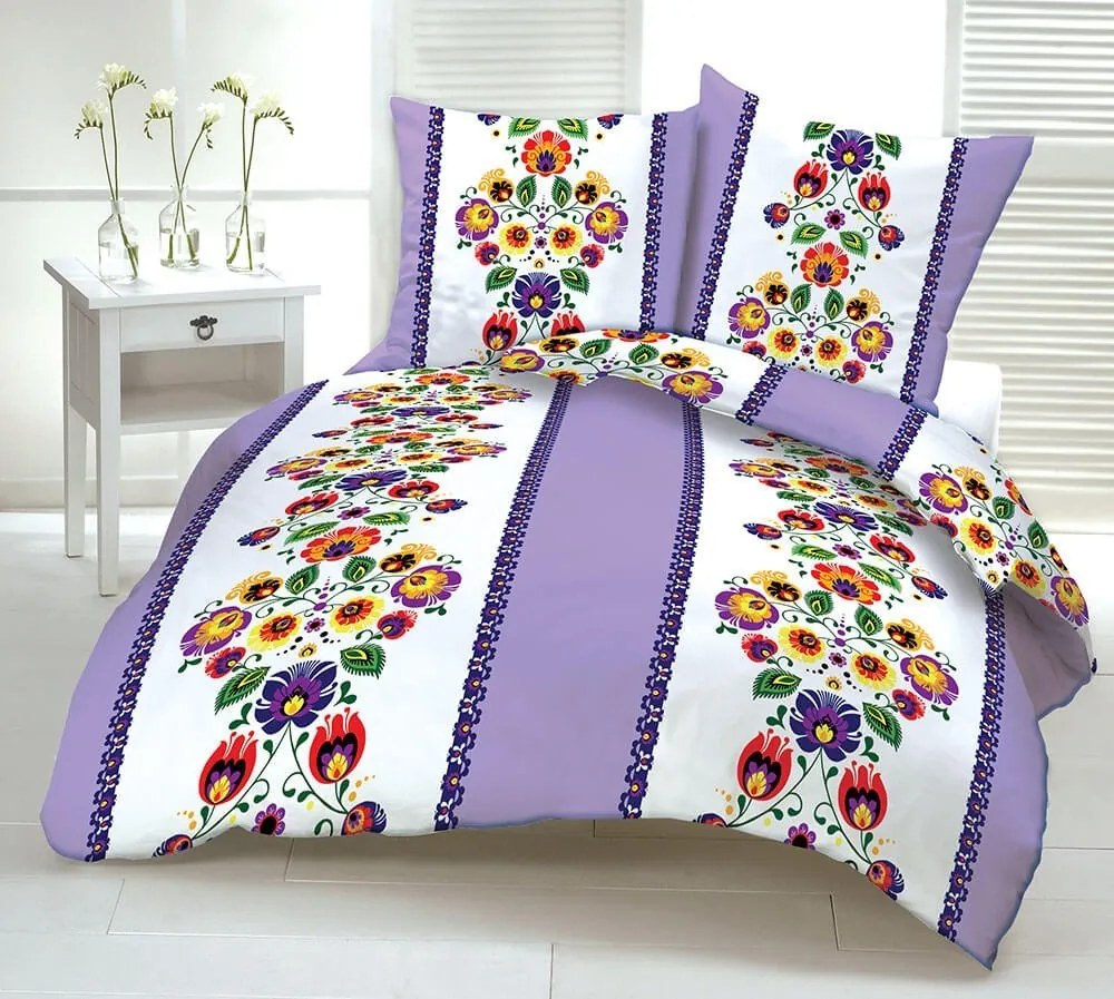 FOLK PURPLE pamut ágynemű DeLuxe Ágynemű mérete: 140x200 cm, A csomag tartalma: Készletcsomagolás