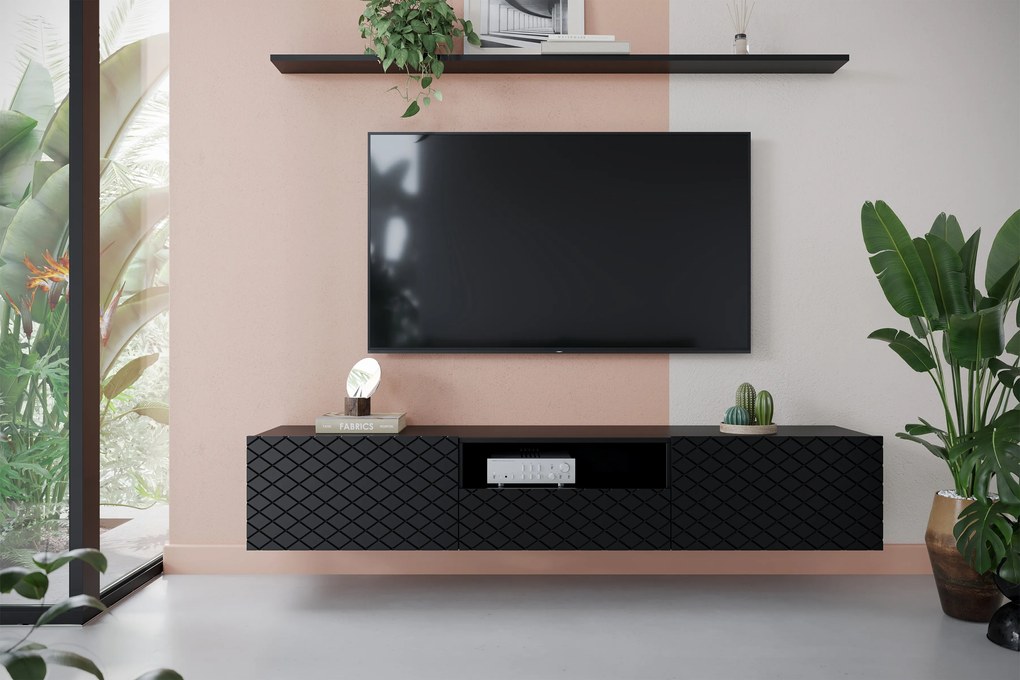 Scalia 190 2K1SZ TV-szekrény, nyitott polccal, falra szerelhető - matt fekete