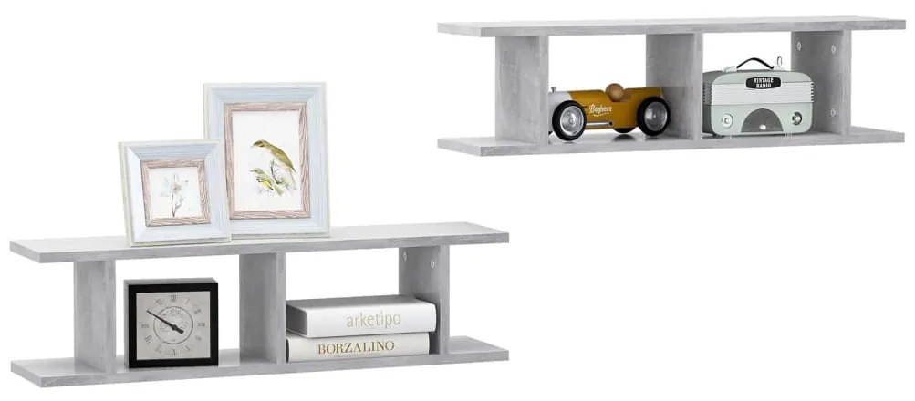 2 db betonszürke szerelt fa fali polc 75 x 18 x 20 cm