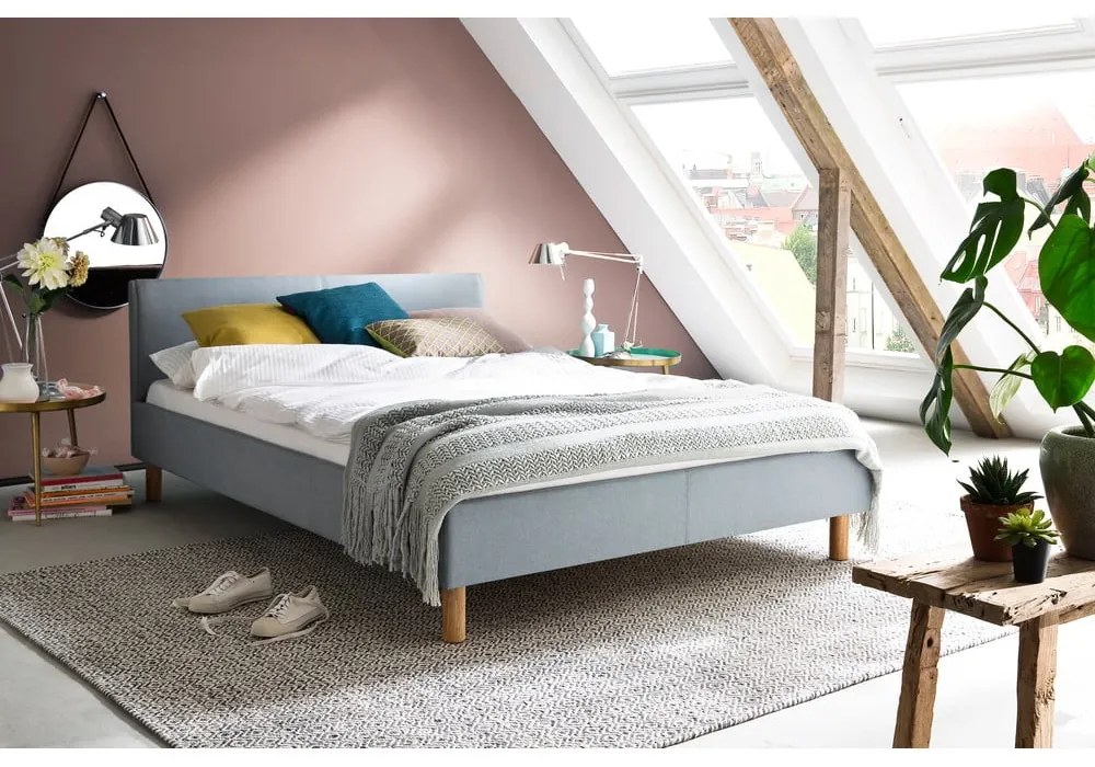 Kék-szürke kárpitozott egyszemélyes ágy ágyrács nélkül 120x200 cm Lena – Meise Möbel