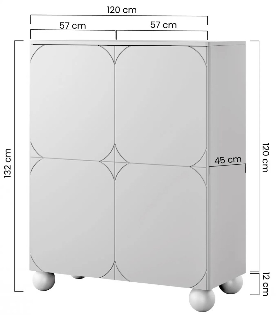 Sonatia II négyajtós komód, négy rejtett fiókkal - 200 cm - bordó