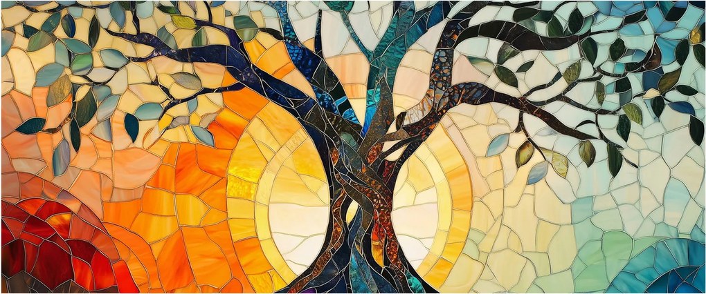 Kép – Mozaik – nap és fa I. (120x50 cm)