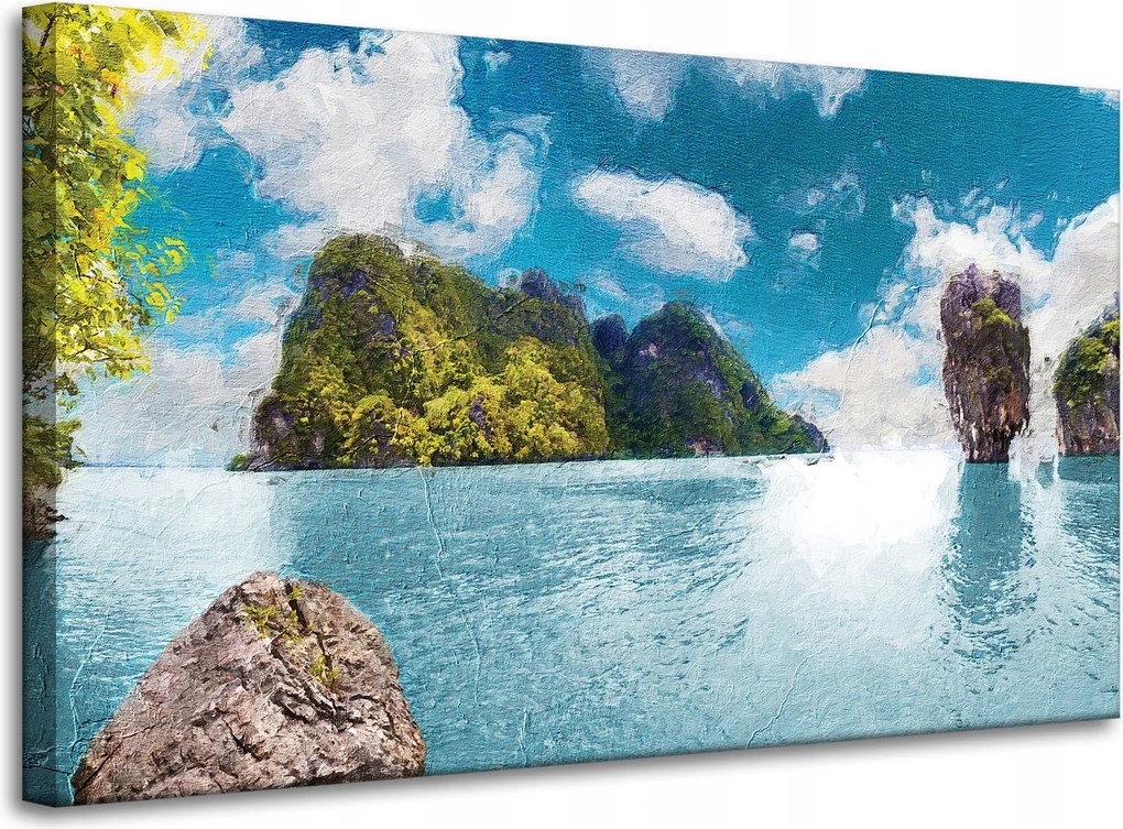 Vászonkép Olajművészet Szikla Víz Hegyek 100x60 cm