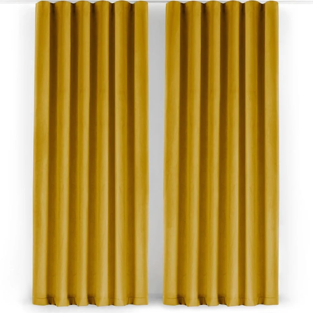 Mustársárga bársony dimout (részleges sötétítő) függöny 265x270 cm Velto – Filumi
