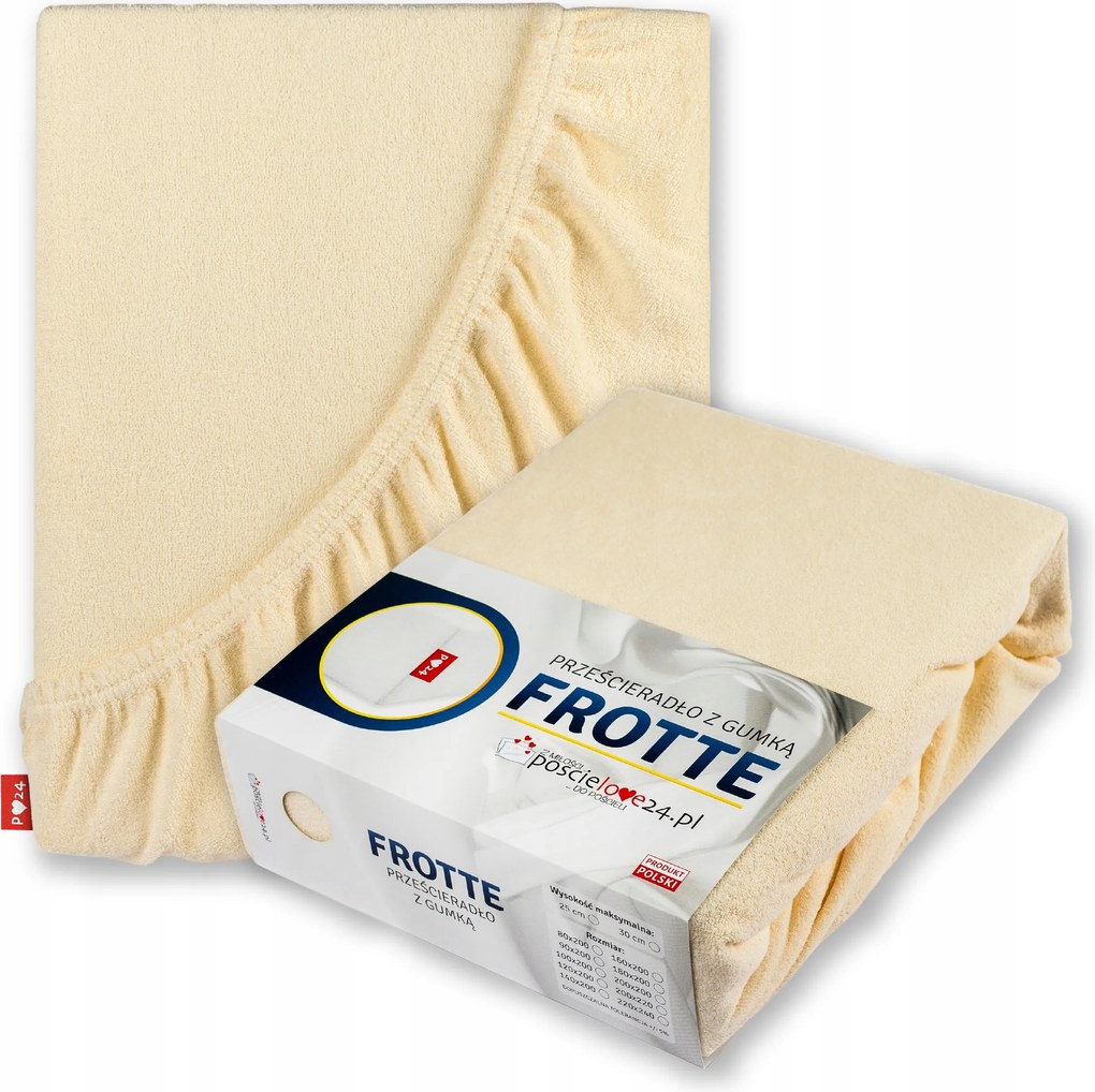 Frottír lepedő 200x200 gumis vastag pamut oldal 30 cm Elefántcsont