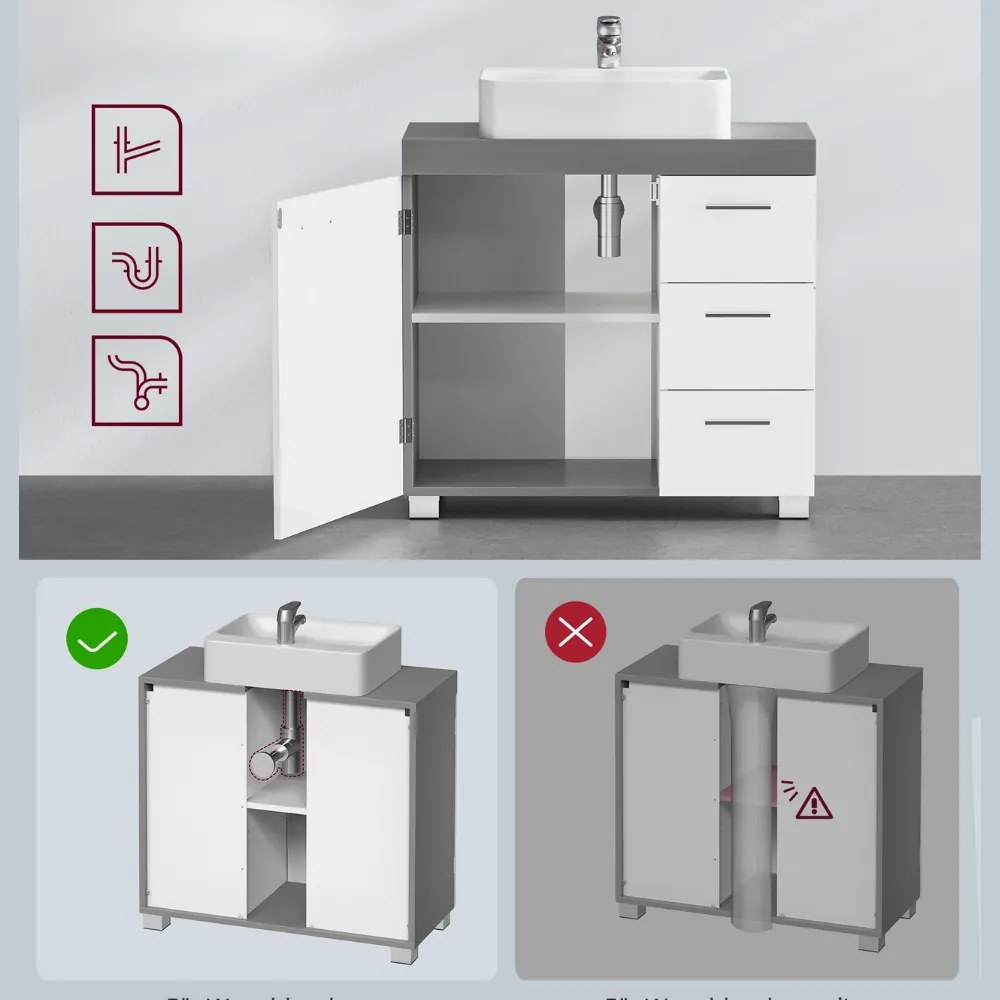 IVY mosdó alatti szekrény, 30x70x64 cm, fehér/szürke Vasagle