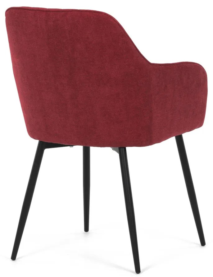 Scaun de sufragerie elegant, material textil roșu, metal negru