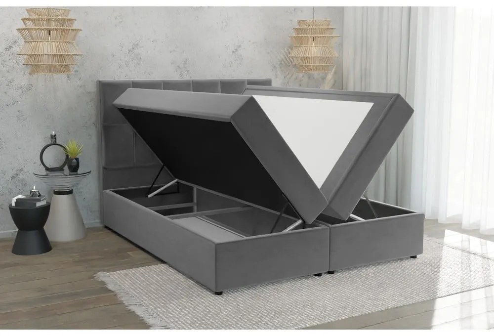 Szürke ágyneműtartós boxspring ágy 140x200 cm Flip – Ropez