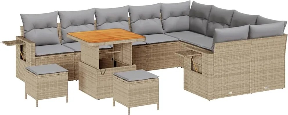 vidaXL Kerti Kanapé Szett 12 pcs Bézs polirattan