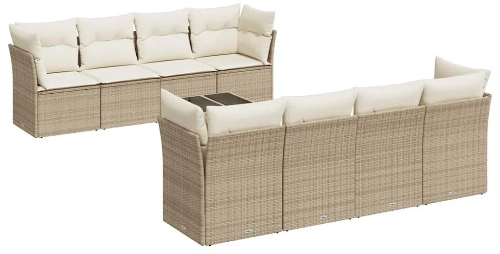 9 részes bézs polyrattan kerti ülőgarnitúra párnákkal