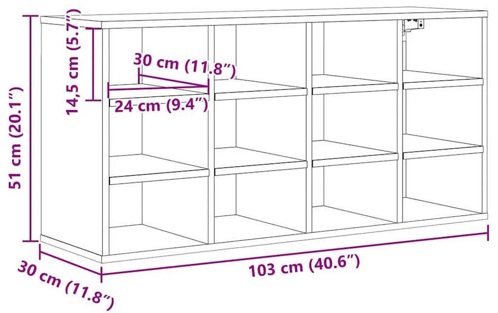 Cipőszekrény polcokkal kézműves tölgy 103x30x51 cm Faanyag