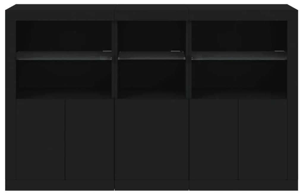 fekete tálalószekrény LED-világítással 162 x 37 x 100 cm